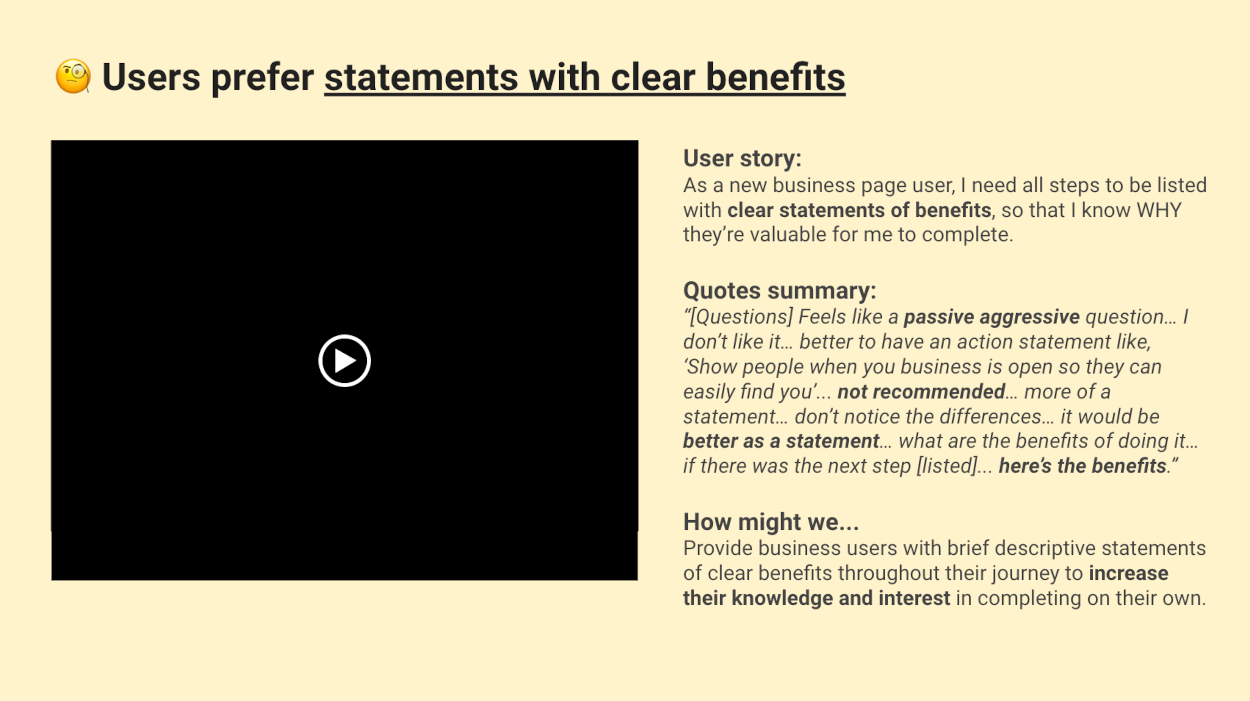 Outline UX opportunities with clear details and a common structure for each slide