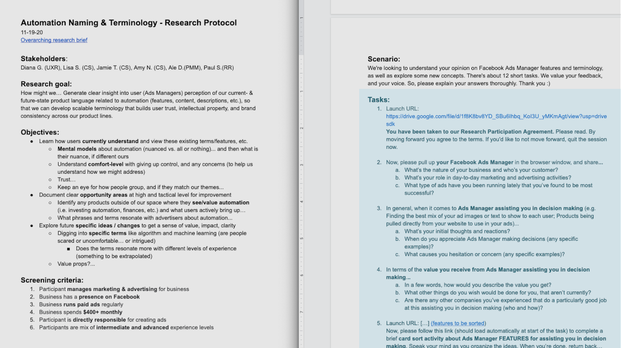Research Tasks shown within the context of the UX Research Protocol