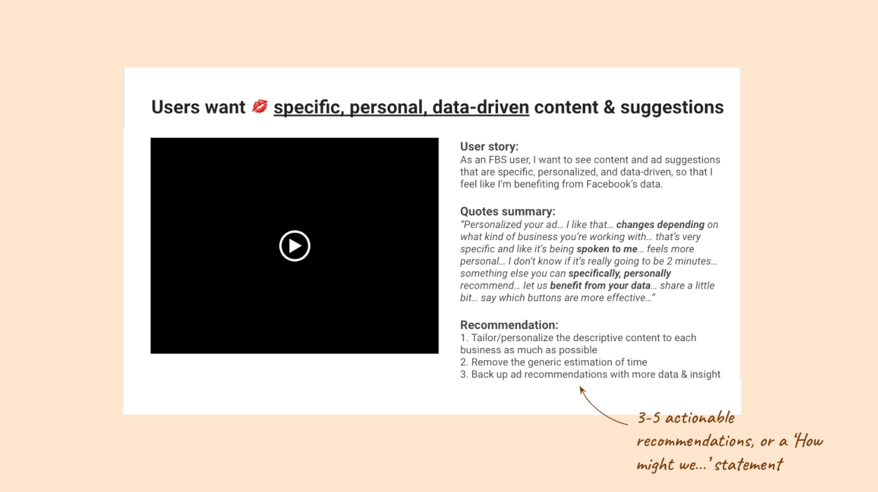 Specific recommendations directly stating what needs to happen.