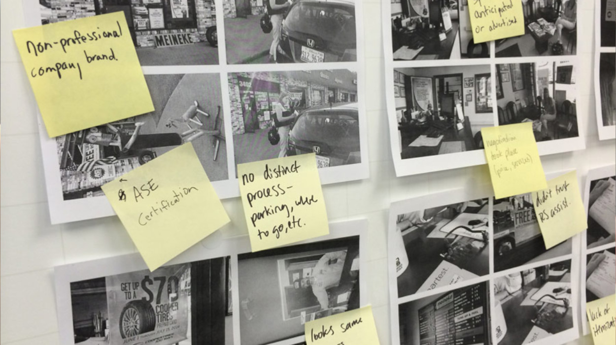 Contextual observations / interviews with users at their car repair visits to gain insight into the process