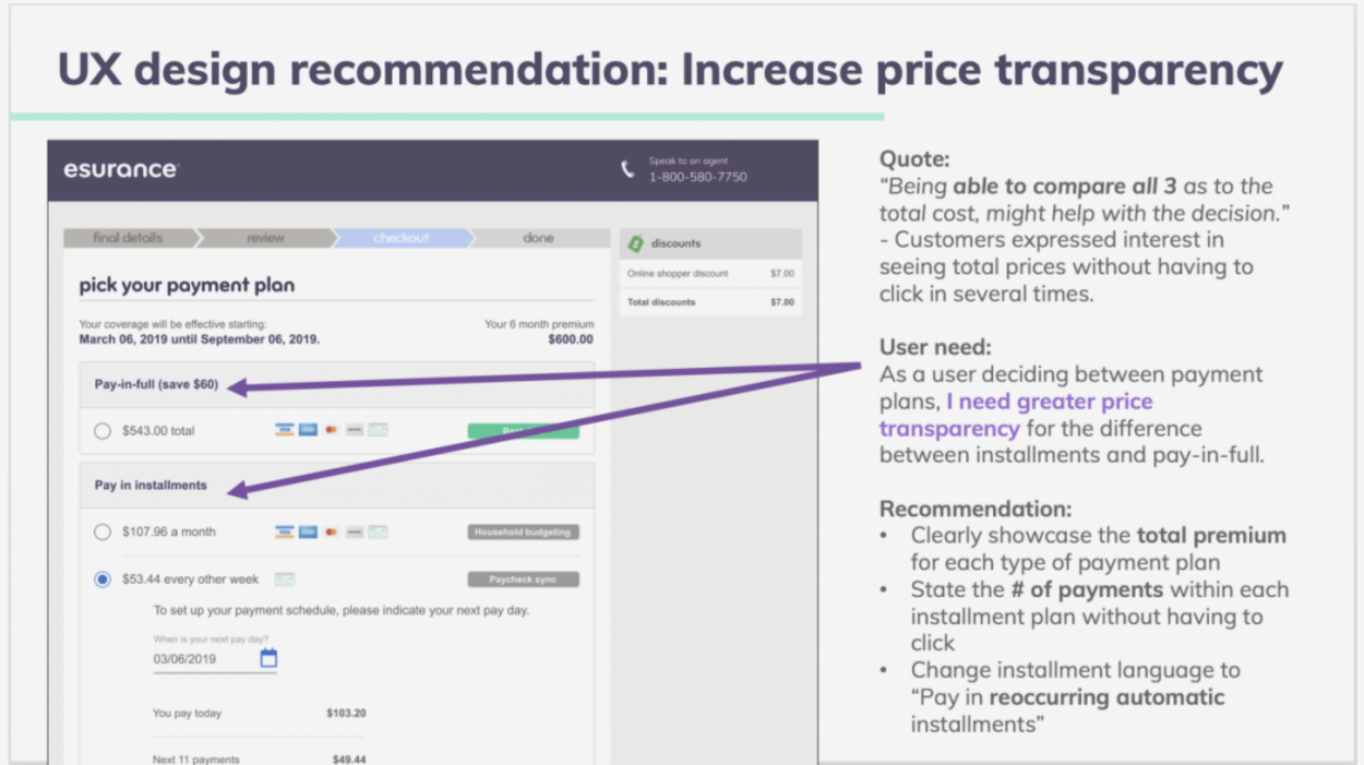 Moderated usability studies to evaluate design prototypes and recommendations