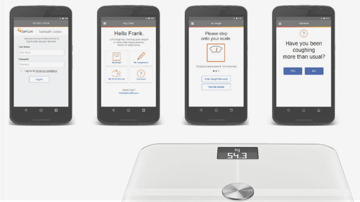 Re-design of remote patient monitoring app and experience to improve overall user engagement with the app, tablet, scale, etc.
