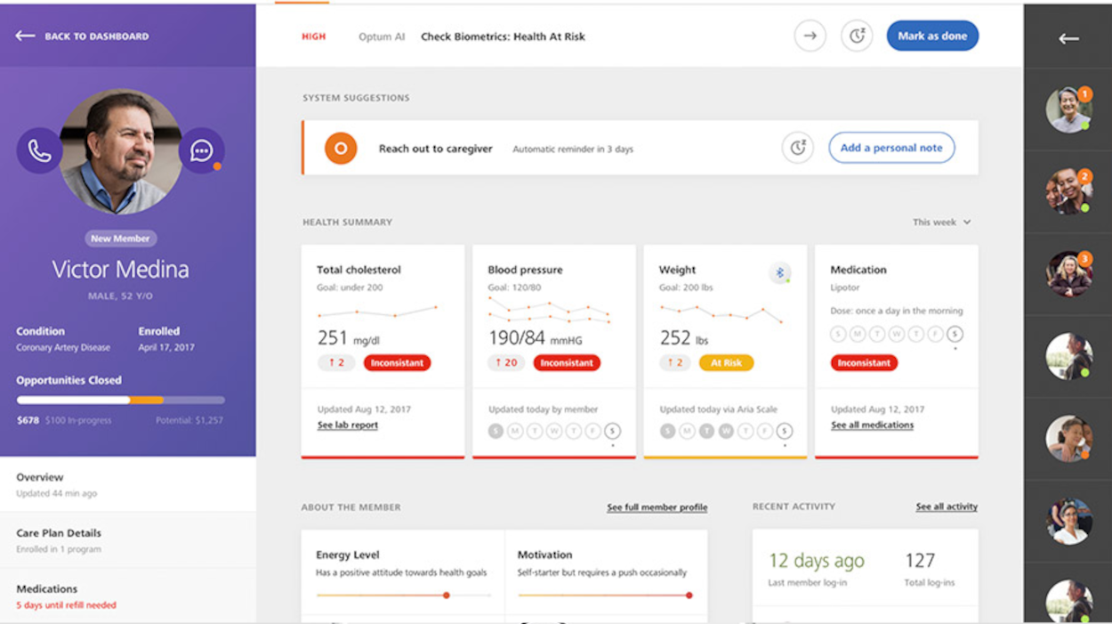 Detailed member view to evaluate with engineering, and clinical users, and consumers